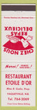 Matchbook Cover - Restaurant Etoile D'Or Paquetville NB