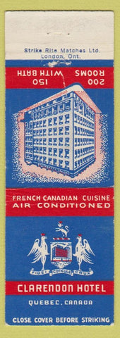 Matchbook Cover - Clarendon Hotel Quebec QC BLANK STRIKER