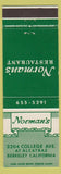 Matchbook Cover - Norman's Restaurant Berkeley CA