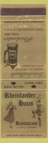 Matchbook Cover - Rheinlander Haus Restaurant La Jolla CA beer stein girlie