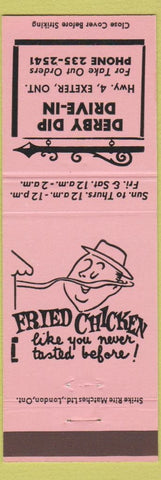 Matchbook Cover - Derby Dip Drive In Exeter ON fried chicken