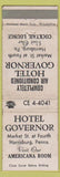 Matchbook Cover - Hotel Governor Harrisburg PA WORN