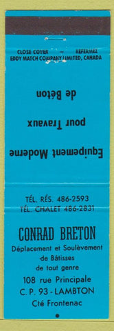Matchbook Cover - Conrad Breton Cte Frontenac QC