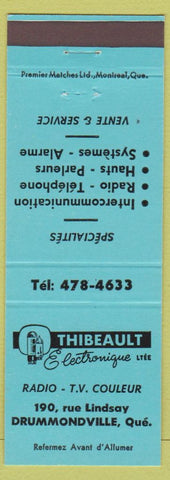 Matchbook Cover - Thibeault Electronics Radio TV Drummondville QC blue