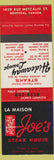 Matchbook Cover - La Maison Joe's Steak House Montreal QC