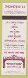 Matchbook Cover - Canmore Hotel House of Suds Canmore AB