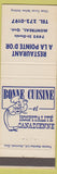 Matchbook Cover - Restaurant A La Pointe D'Or Montreal QC