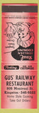Matchbook Cover - Gus Railway Restaurant Kingston ON