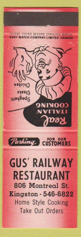 Matchbook Cover - Gus Railway Restaurant Kingston ON