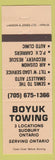 Matchbook Cover - Boyuk Towing Sudbury ON