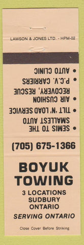 Matchbook Cover - Boyuk Towing Sudbury ON