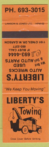Matchbook Cover - Liberty's Towing Wrecker Garson MB?