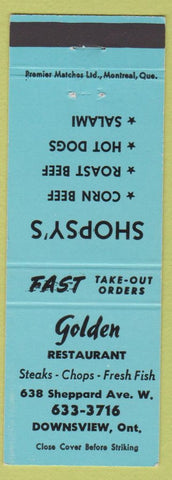 Matchbook Cover - Golden Restaurant Downsview ON