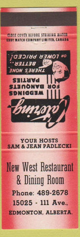 Matchbook Cover - New West Restaurant Edmonton AB red