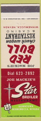 Matchbook Cover - Joe Mackie's Star Broiler Restaurant Winnemucca NV casino
