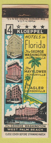 Matchbook Cover - Kloeppel Hotels Jacksonville FL West Palm Beach