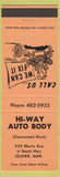 Matchbook Cover - Hi Way Auto Body Selkirk MB