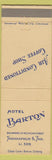 Matchbook Cover - Hotel Barton Indinapolis IN