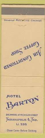 Matchbook Cover - Hotel Barton Indinapolis IN