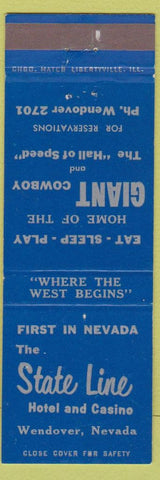 Matchbook Cover - State Line Hotel Casino Wendover NV