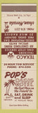 Matchbook Cover - Pop's Oasis Motel Jean NV Texaco oil gas