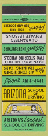 Matchbook Cover - Arizona School of Driving Phoenix Scottsdale Tempe Glendale AZ