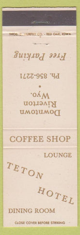 Matchbook Cover - Teton Hotel Riverton WY