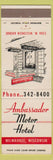 Matchbook Cover - Ambassador Hotel Milwaukee WI