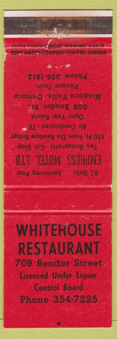 Matchbook Cover - Whitehouse Restaurant Niagara Falls ON