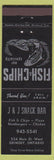 Matchbook Cover - J and J Snack Bar Grimsby ON