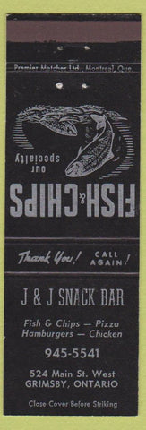 Matchbook Cover - J and J Snack Bar Grimsby ON