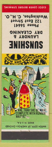 Matchbook Cover - Sunshine Laundry Washington Court House OH hillbilly