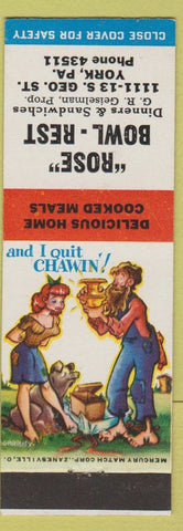 Matchbook Cover - Rose Bowl Restaurant York PA hillbilly