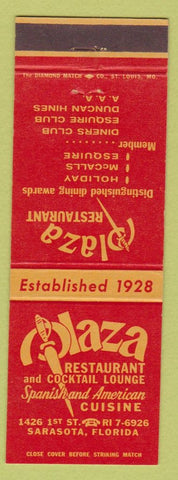 Matchbook Cover - Plaza Restaurant Spanish Food Sarasota FL