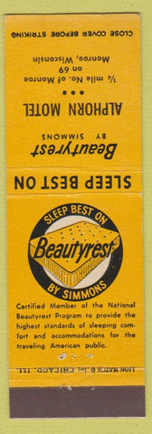 Matchbook Cover - Alphorn Motel Monroe WI Beautyrest Simmons Mattress