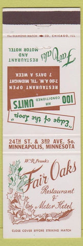 Matchbook Cover - Fair Oaks Restaurant Motor Hotel Minneapolis MN