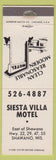 Matchbook Cover - Siesta Villa Motel Shawano WI