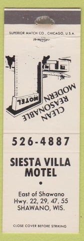 Matchbook Cover - Siesta Villa Motel Shawano WI