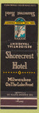Matchbook Cover - Shorecrest Hotel Milwaukee WI WEAR