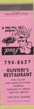 Matchbook Cover - Olivieri's Restaurant Lincoln ME pink