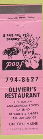 Matchbook Cover - Olivieri's Restaurant Lincoln ME pink