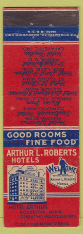 Matchbook Cover - Arthur Roberts Hotels Rochester MN