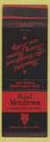 Matchbook Cover - Hotel Vendome Evansville IN