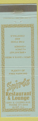 Matchbook Cover - Spiro's Restaurant Lounge Alsip IL