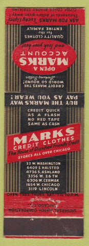 Matchbook Cover - Marks Credit Clothing Chicago IL WORN