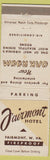 Matchbook Cover - Fairmont Hotel Fairmont WV