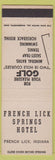 Matchbook Cover - French Lick Springs Hotel French Lick IN