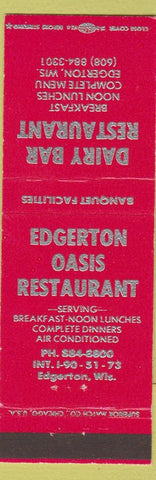 Matchbook Cover - Dairy Bar Restaurant Edgerton WI