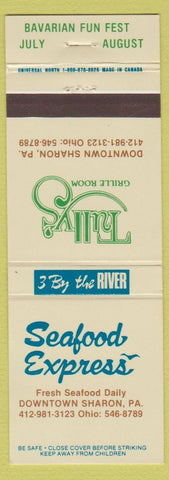 Matchbook Cover - Tully's Grille Room Sharon PA Seafood