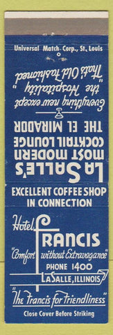 Matchbook Cover - Hotel Francis LaSalle IL low phone #